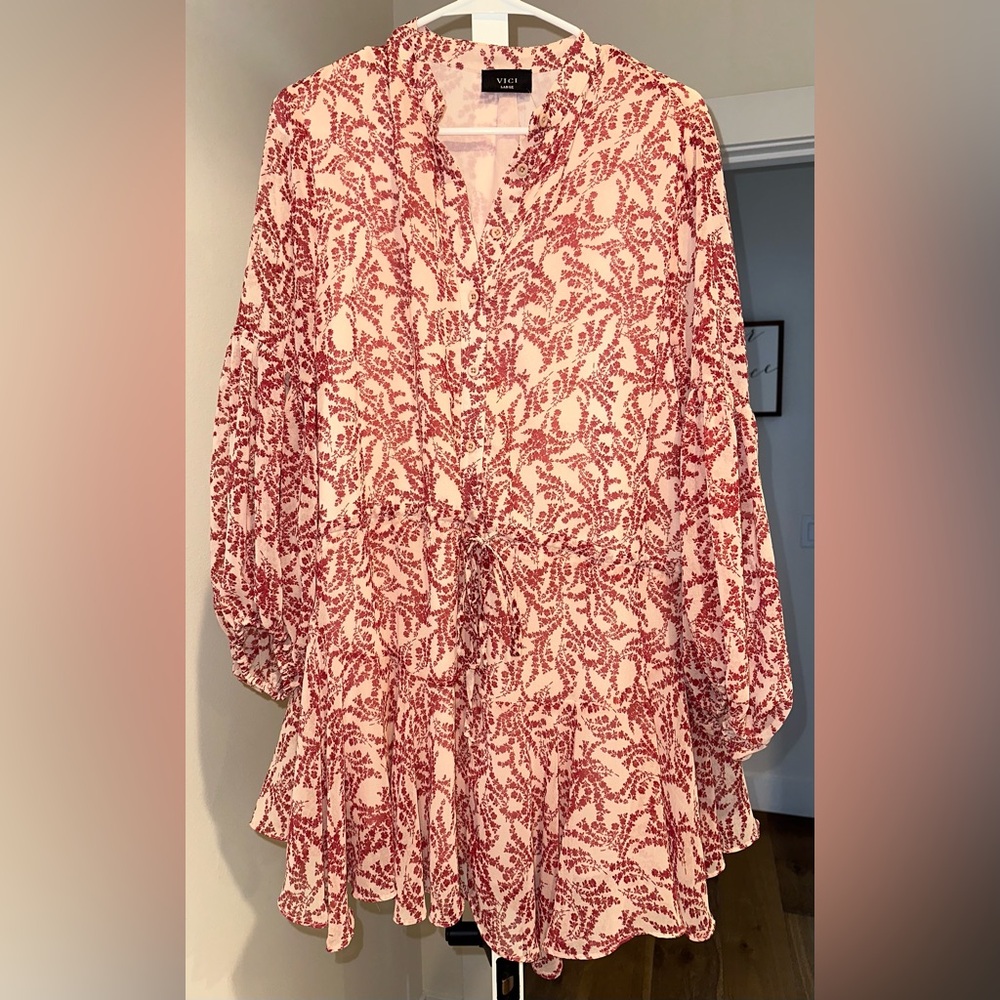 Vici Floral Long Sleeve Dress in Pink and White